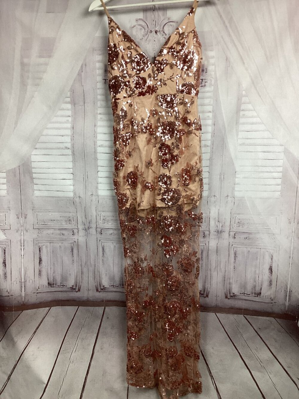 Fashion Nova Honor Sequin Dress Nude Tan M